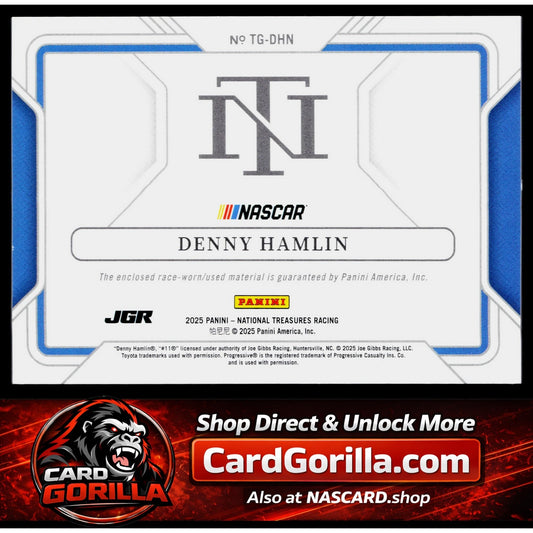 2025 Panini National Treasures #TG-DHN Denny Hamlin Track Gear Blue #/75