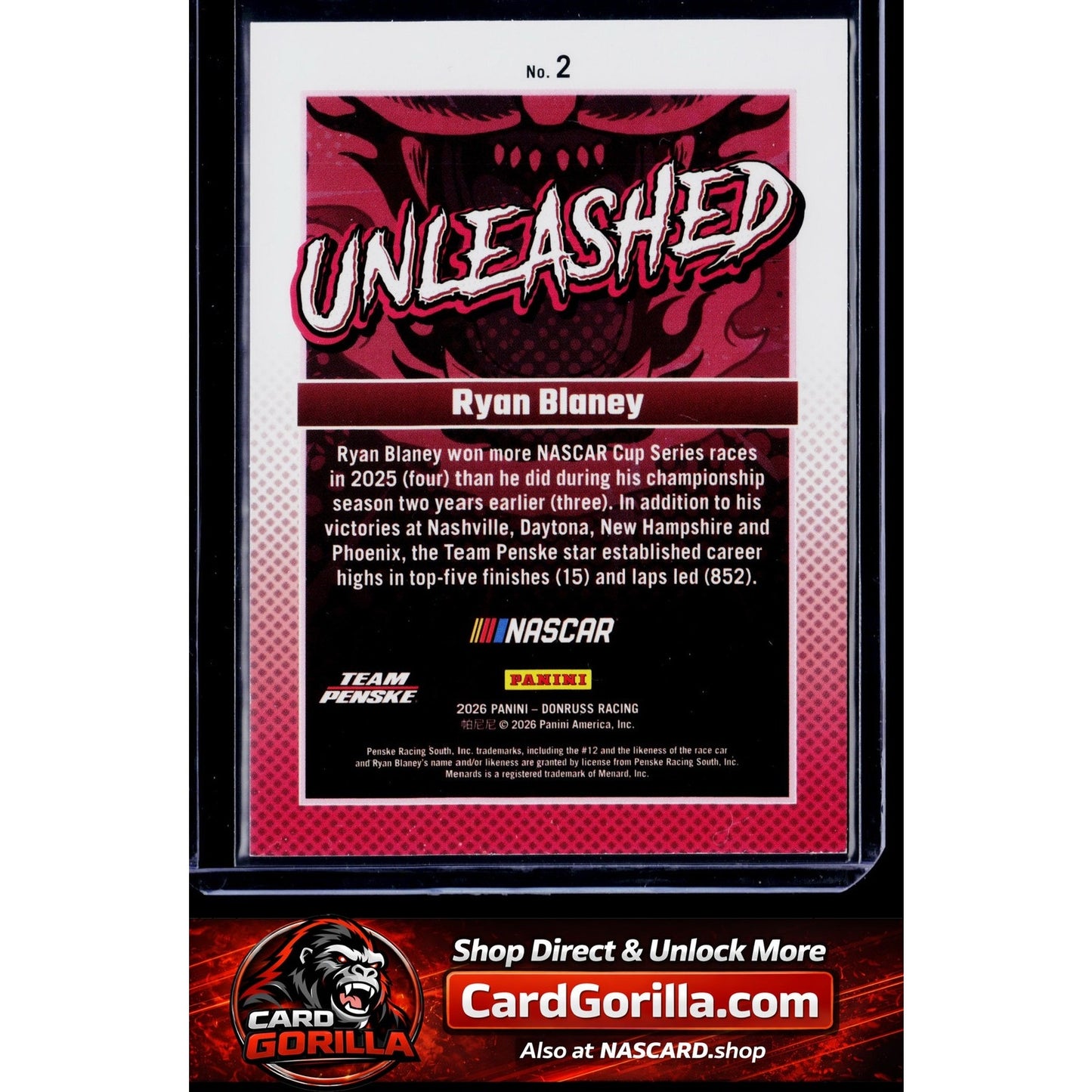 2026 Donruss #2 Ryan Blaney Unleashed Diamond Plate #/199