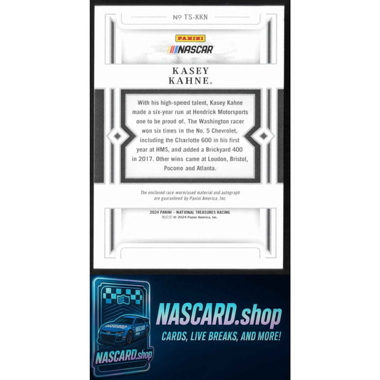 2024 Panini National Treasures #TS-KKN Kasey Kahne Treasured Swatches #/99
