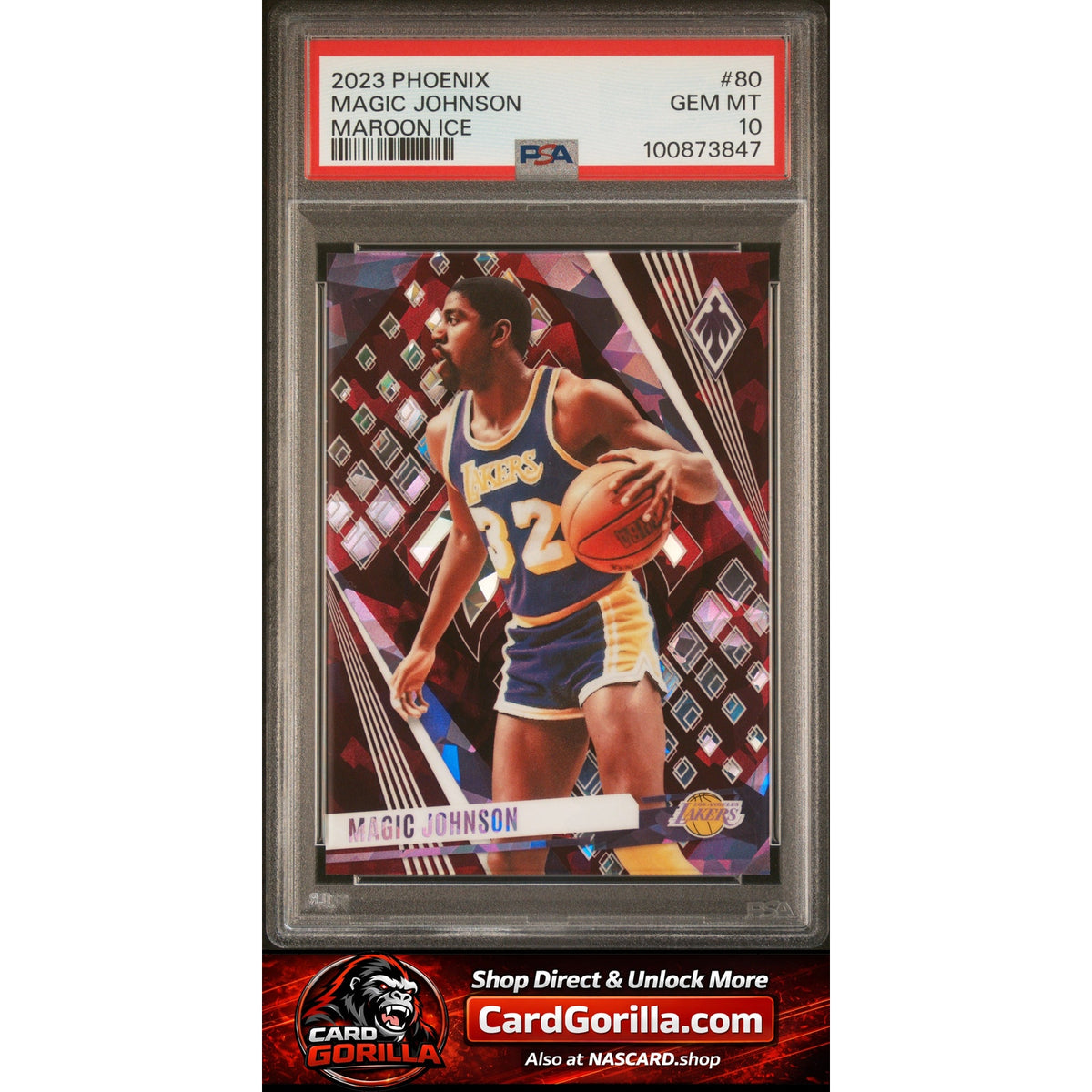 2023 Panini Phoenix #80 Magic Johnson Maroon Ice PSA 10