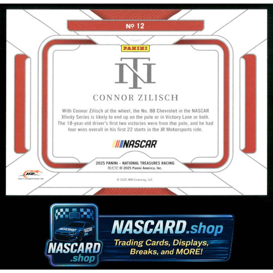 2025 Panini National Treasures #12 Connor Zilisch Rides #/35 RC