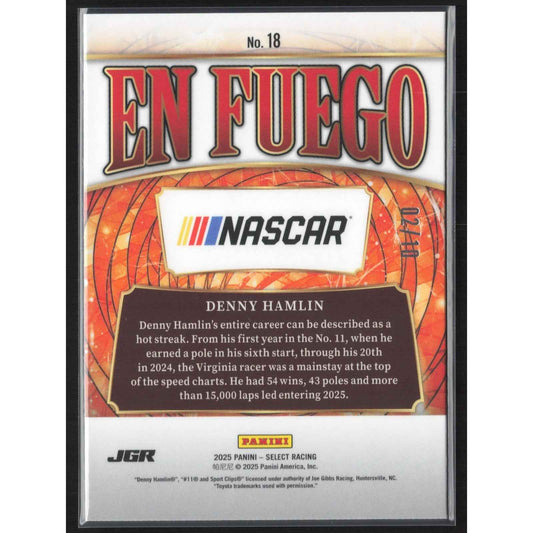 2025 Panini Select #18 Denny Hamlin En Fuego Gold Ice Prizms #/10