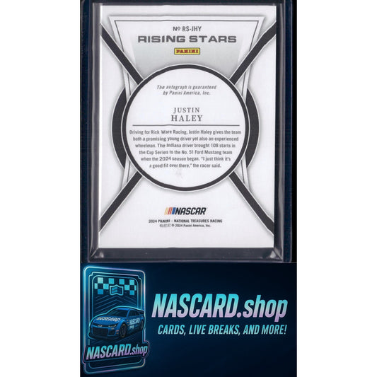 2024 Panini National Treasures #RS-JHY Justin Haley Rising Stars Holo Gold #/10 - NASCARD.shop