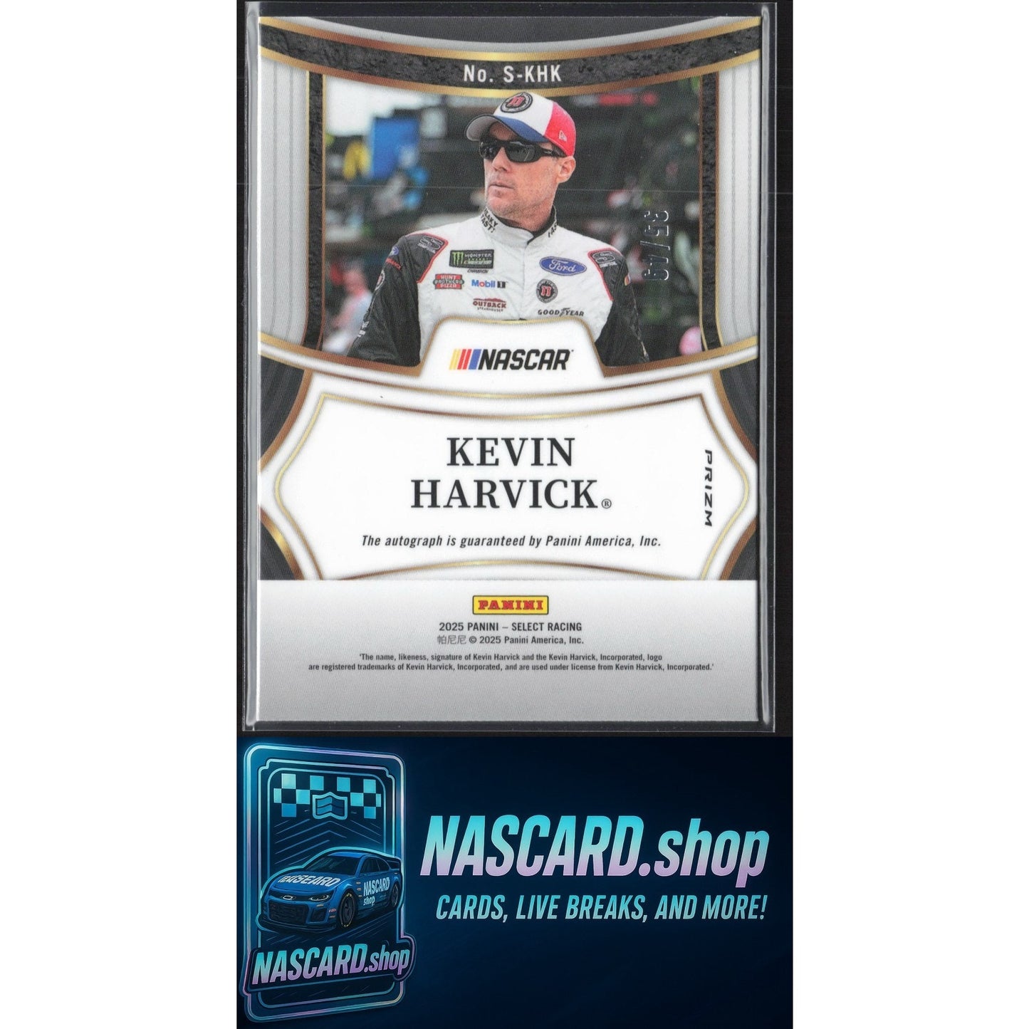 2025 Panini Select #S-KHK Kevin Harvick Signatures Purple Prizms #/49