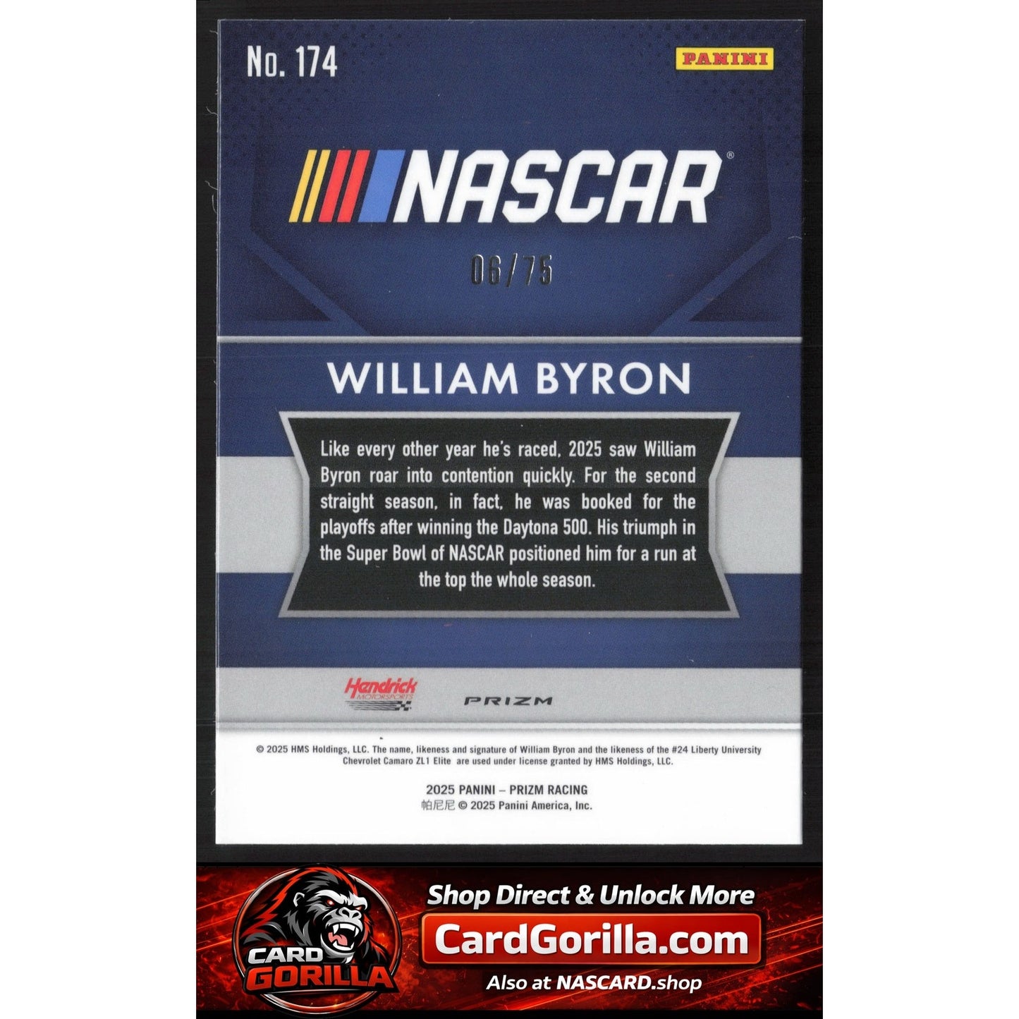 2025 Panini Prizm #174 William Byron Checkered Flag #/75