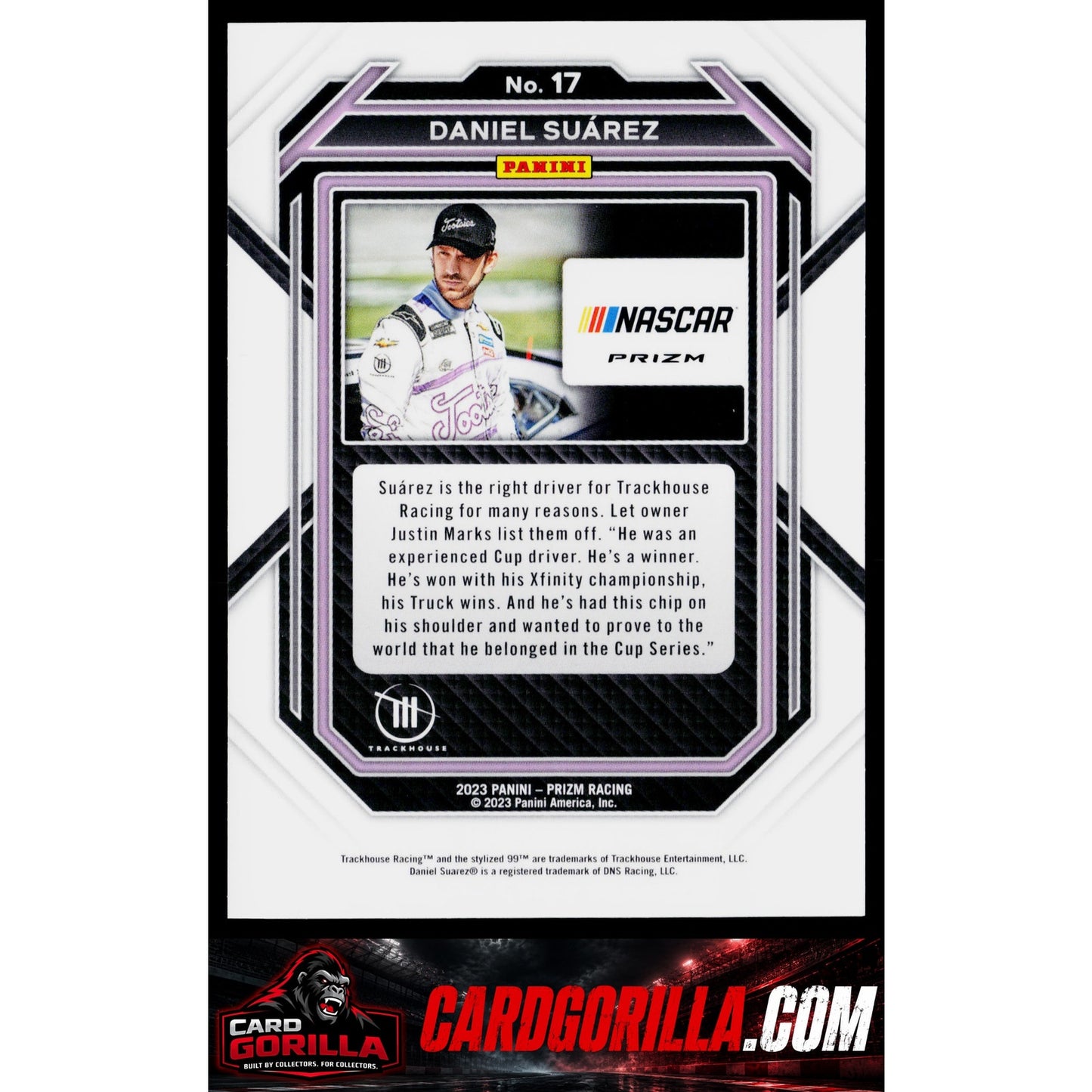 2023 Panini Prizm #17 Daniel Suarez White Sparkle Prizm