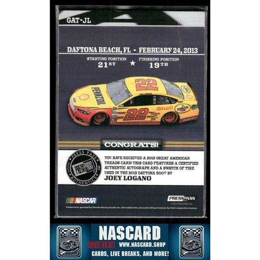 2013 Press Pass Great American Treads Ignite Red Joey Logano 1/1 - NASCARD.shop