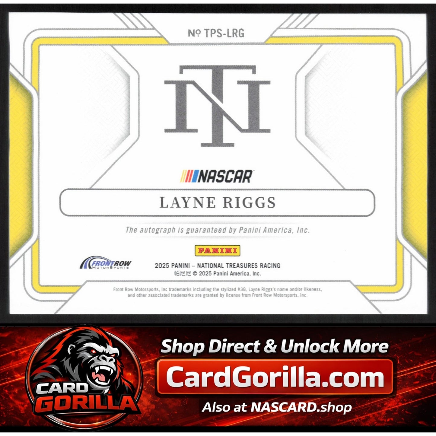 2025 Panini National Treasures #TPS-LRG Layne Riggs Track Pass Signatures #/99