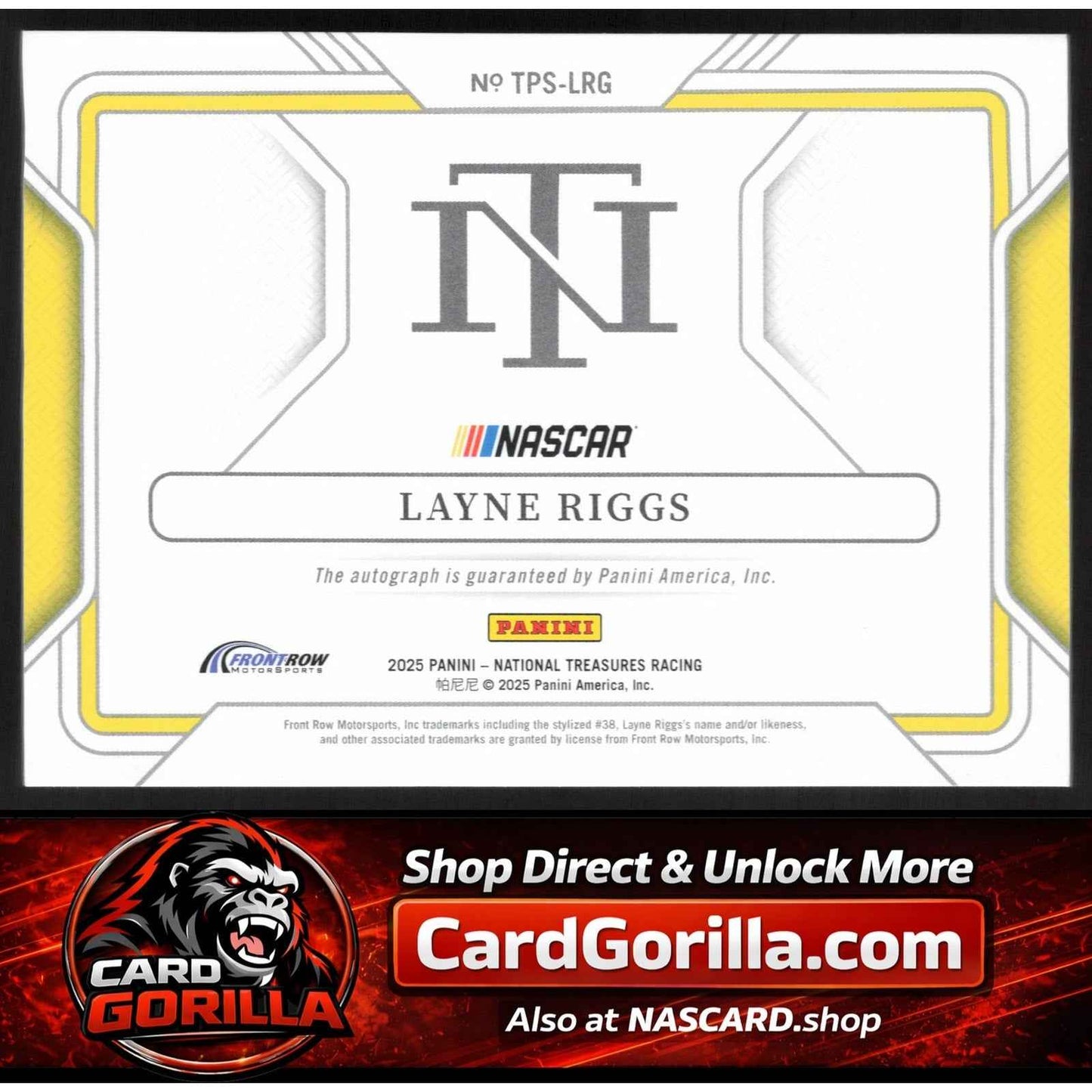 2025 Panini National Treasures #TPS-LRG Layne Riggs Track Pass Signatures #/99