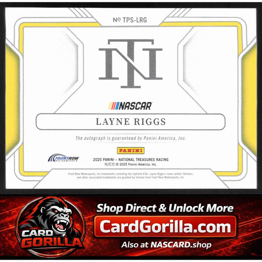 2025 Panini National Treasures #TPS-LRG Layne Riggs Track Pass Signatures #/99
