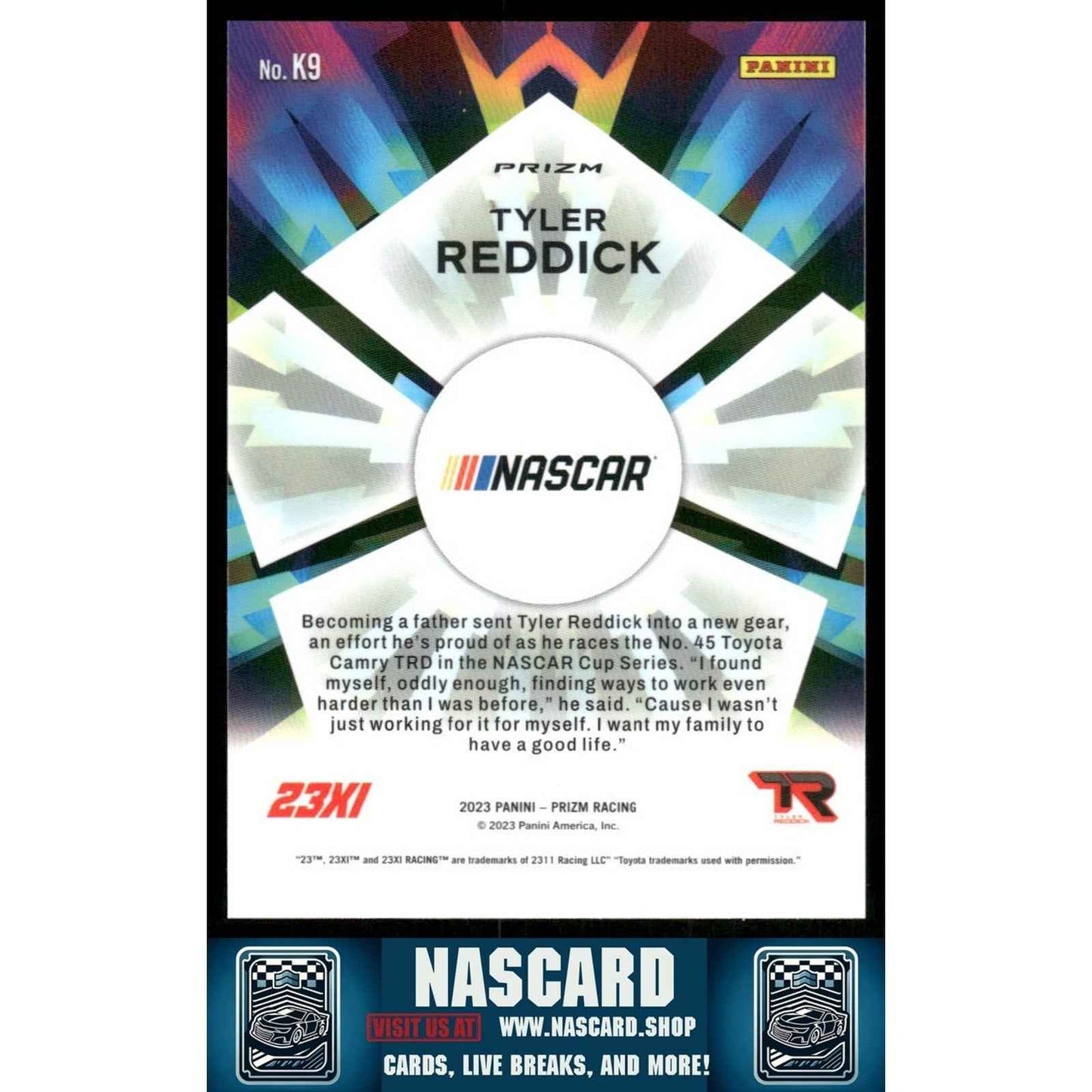 2023 Panini Prizm #K9 Tyler Reddick Kaleidoscopic White Sparkle Prizm