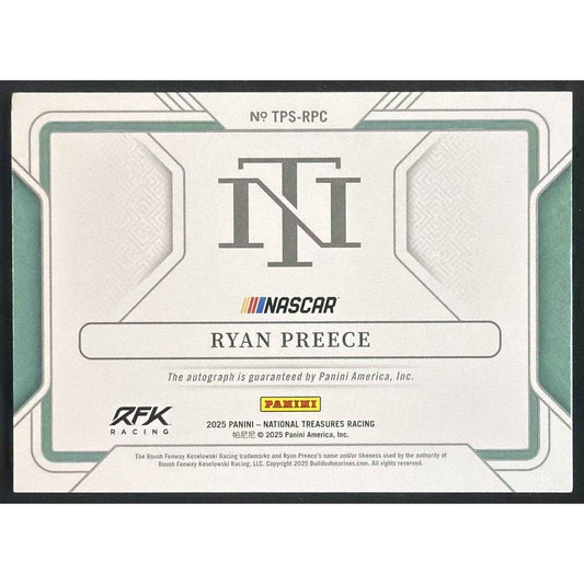 2025 Panini National Treasures Ryan Preece #19 Track Pass Signatures 93/99 Auto