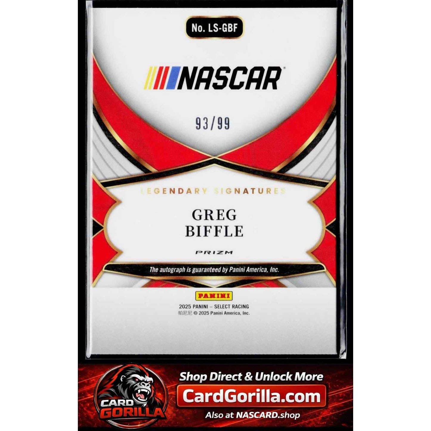 2025 Panini Select #LS-GBF Greg Biffle Legendary Signatures Blue Prizms #/99