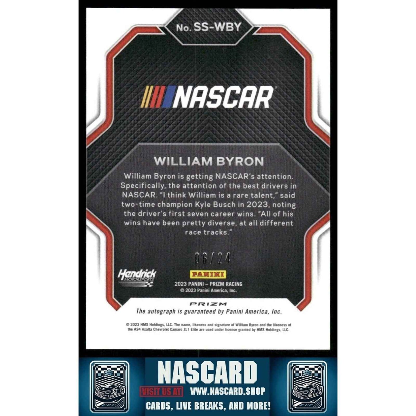 2023 Panini Prizm Spotlight Signatures Rainbow Prizm William Byron /24