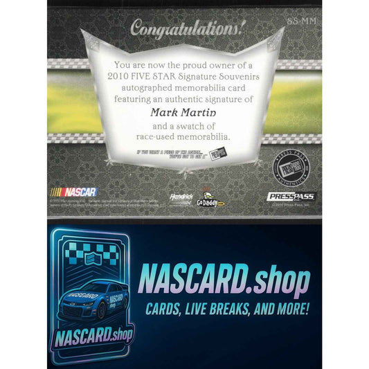 2009 Press Pass #SS-MM Mark Martin Sponsor Swatches Select #/10