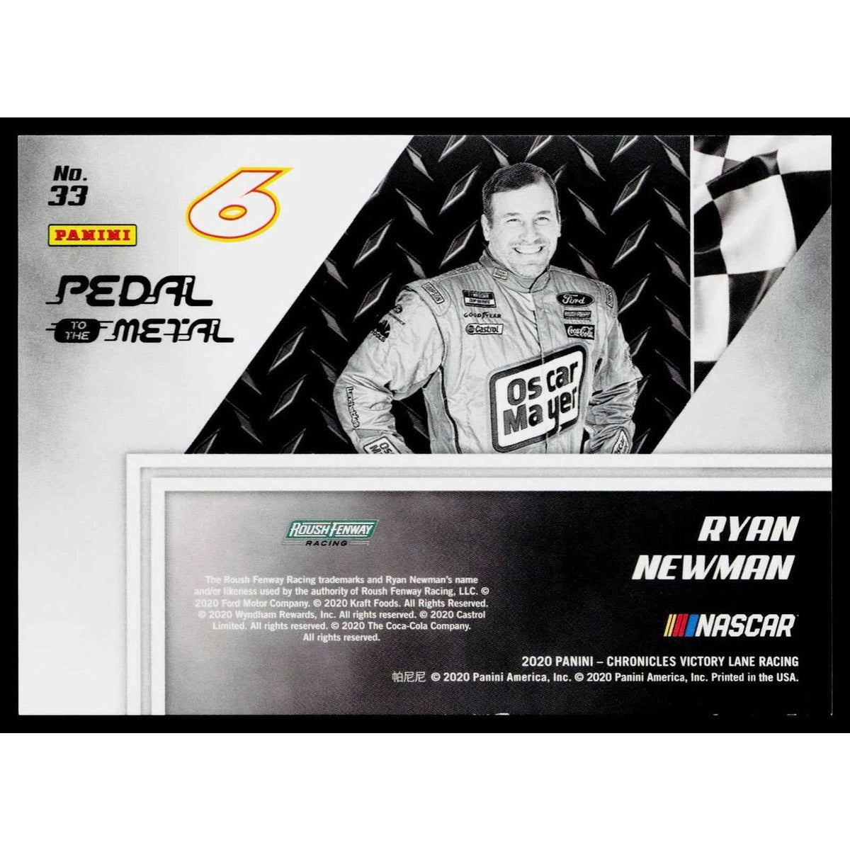 2020 Panini Chronicles #33 Ryan Newman Pedal to the Metal Purple #/25