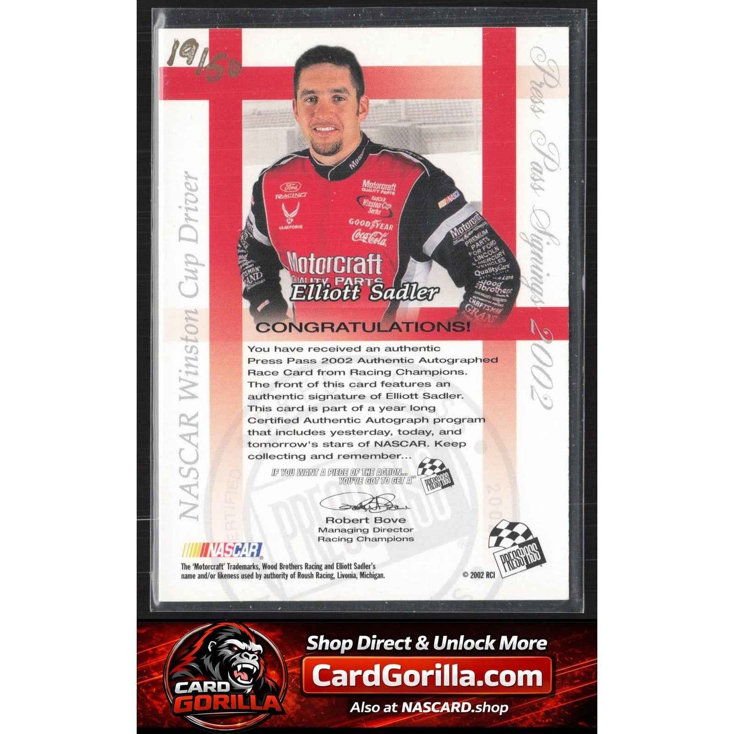 2002 Press Pass #NNO Elliott Sadler Signings Gold #/50