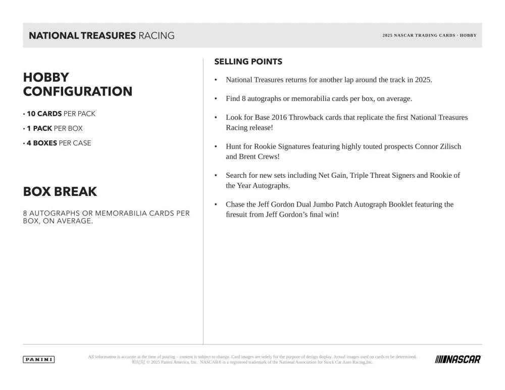 2025 National Treasures Racing Sealed Case - 4 Hobby Boxes