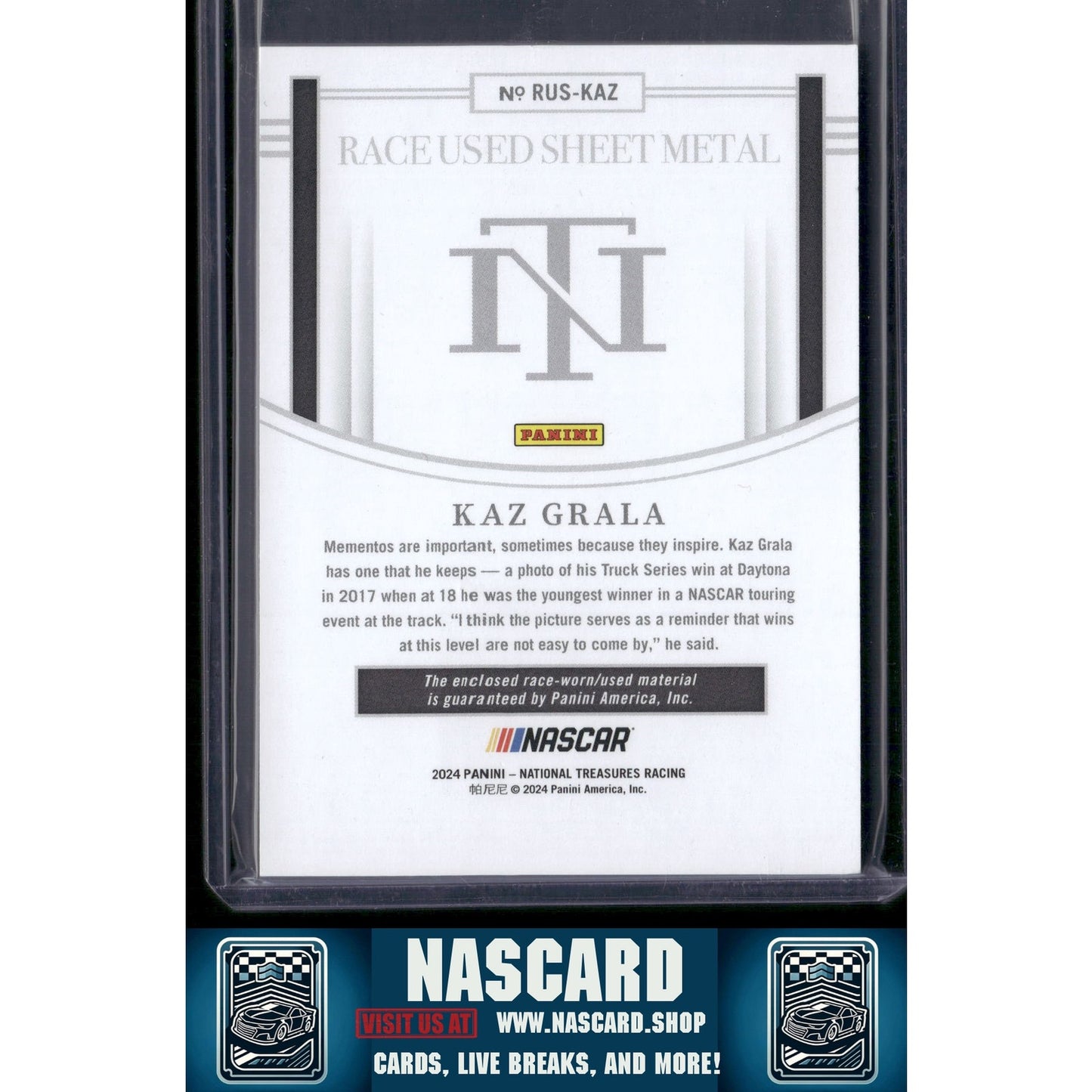 2024 Panini National Treasures Kaz Grala Race Used Sheet Metal Blue #/75 - NASCARD.shop