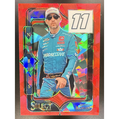 2025 Panini Select Denny Hamlin #27 Numbers Red Ice Prizm /49