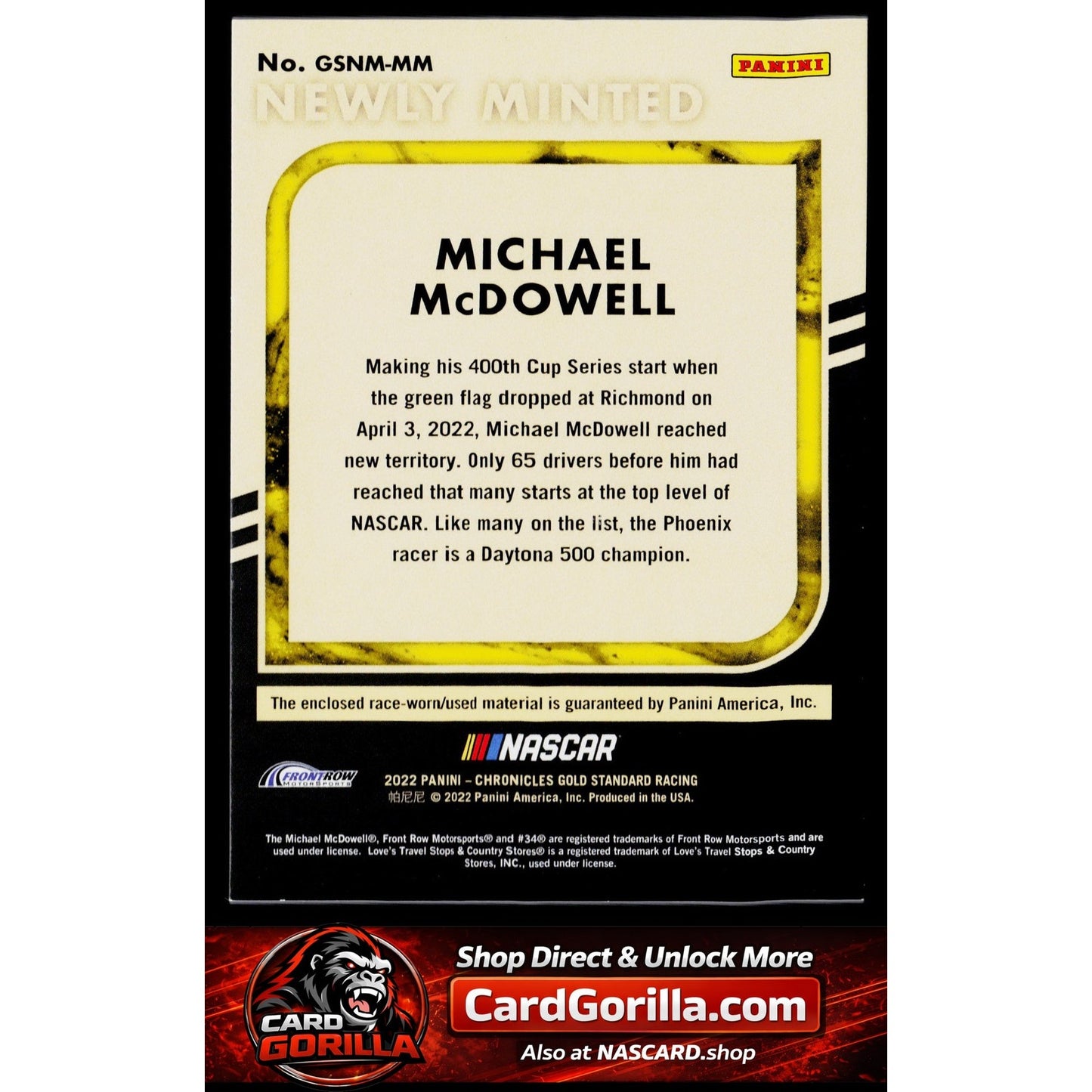 2022 Panini Chronicles Michael McDowell Gold Standard Newly Minted Memorabilia