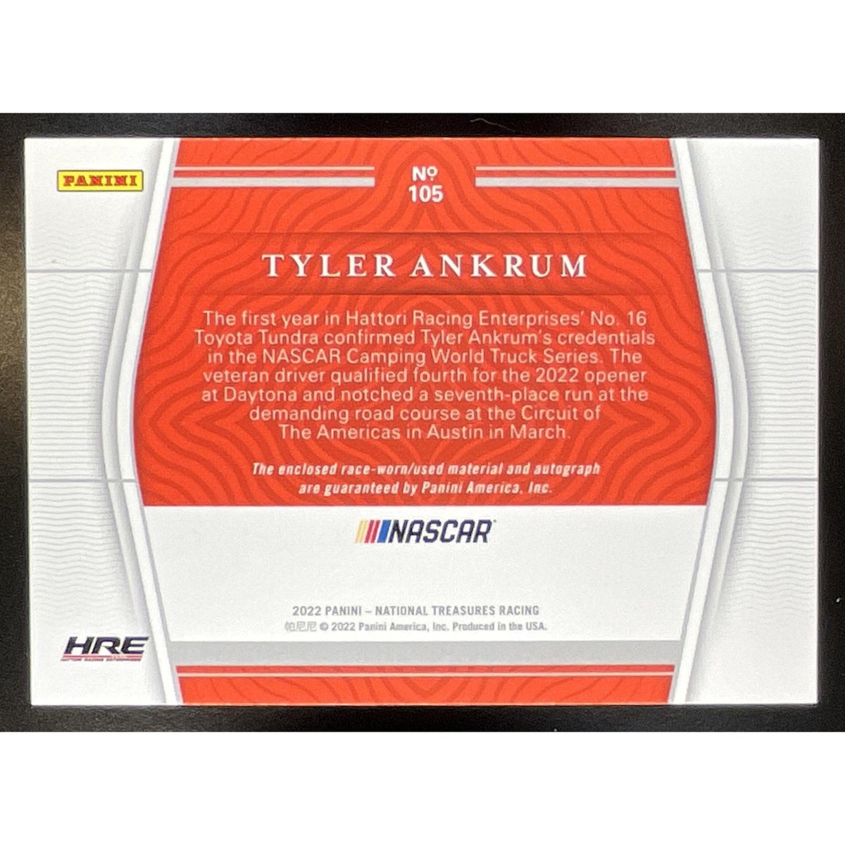 2022 Panini National Treasures Tyler Ankrum /25 Auto RC