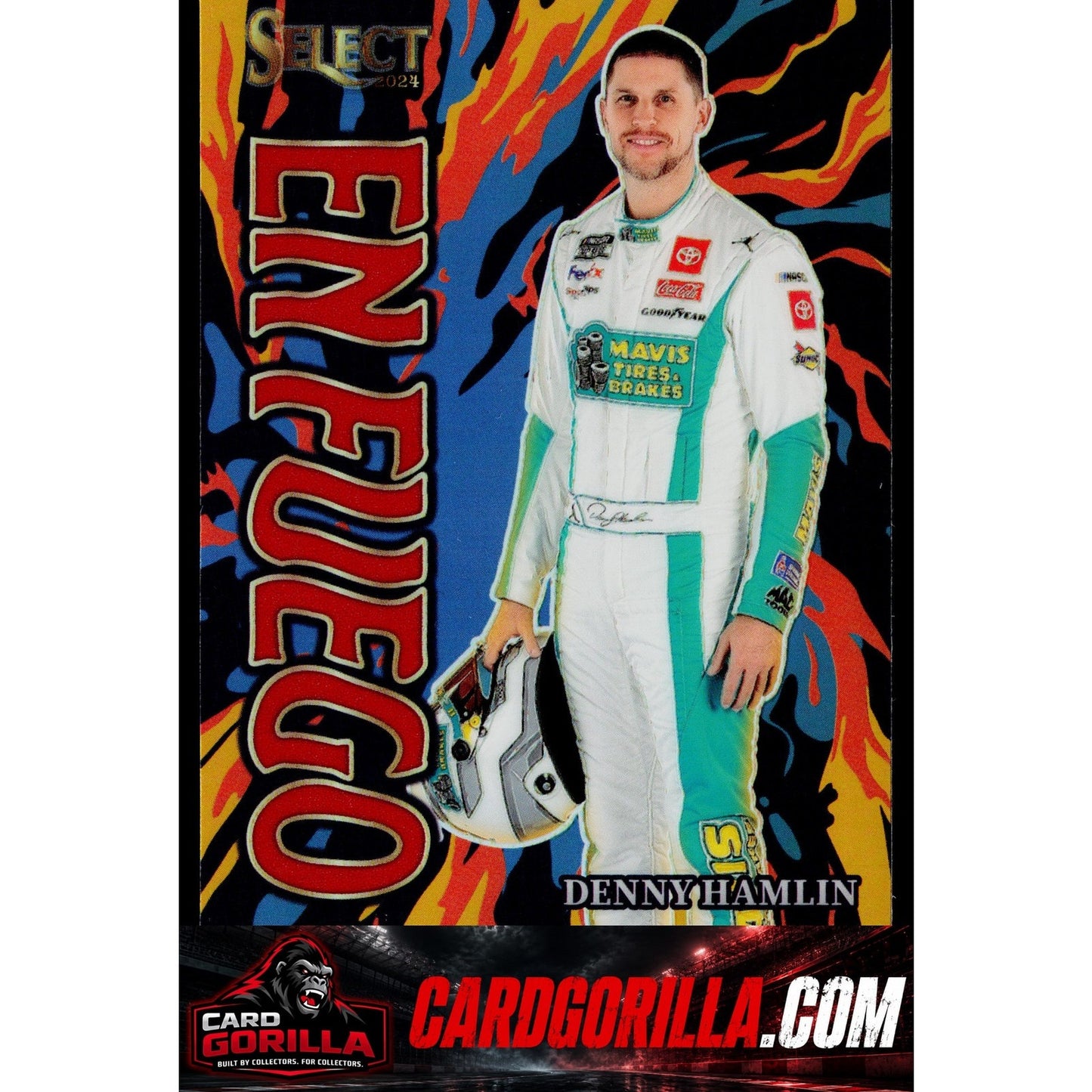 2024 Panini Select #18 Denny Hamlin En Fuego Red Prizms #/99