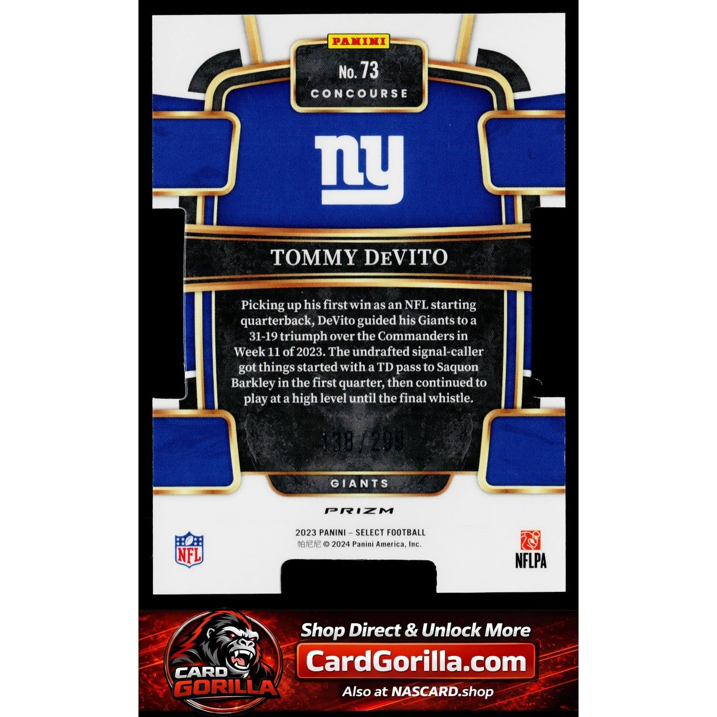 2023 Panini Select #73 Tommy DeVito Copper Prizms Die Cuts #/299