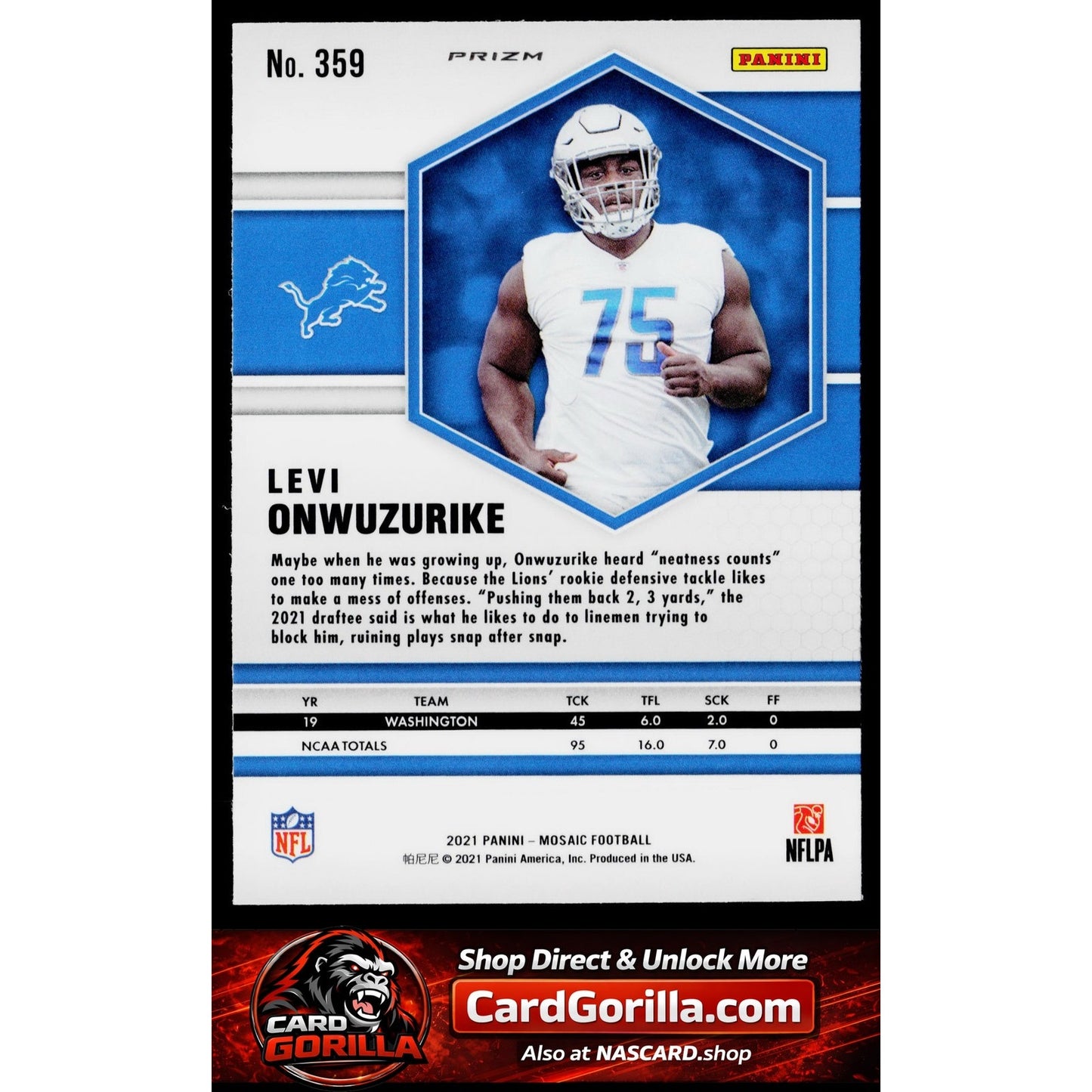 2021 Panini Mosaic #359 Levi Onwuzurike Prizm Reactive Orange