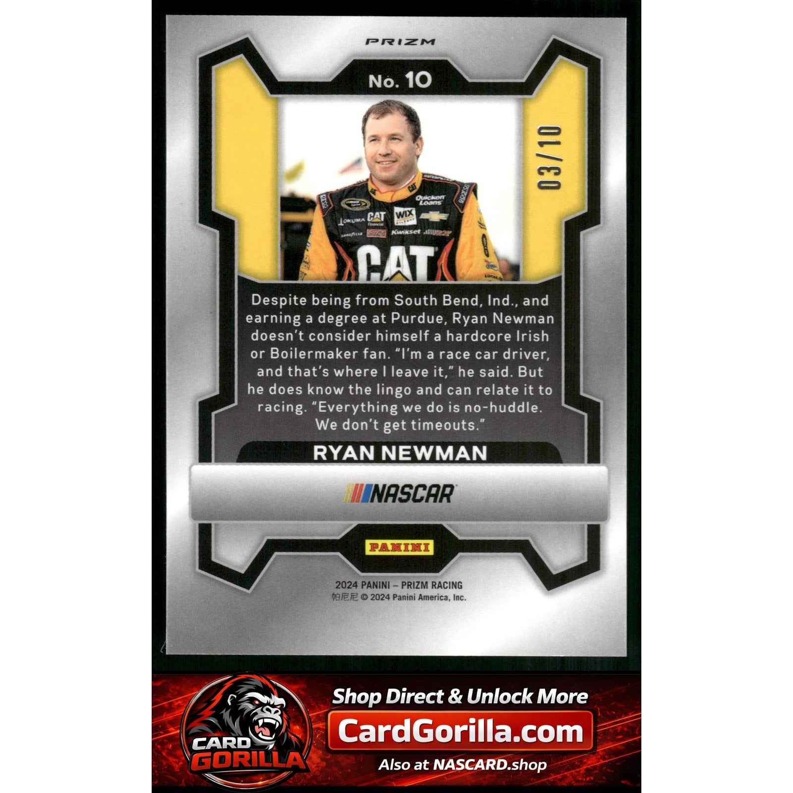 2024 Panini Prizm #10 Ryan Newman Gold #/10