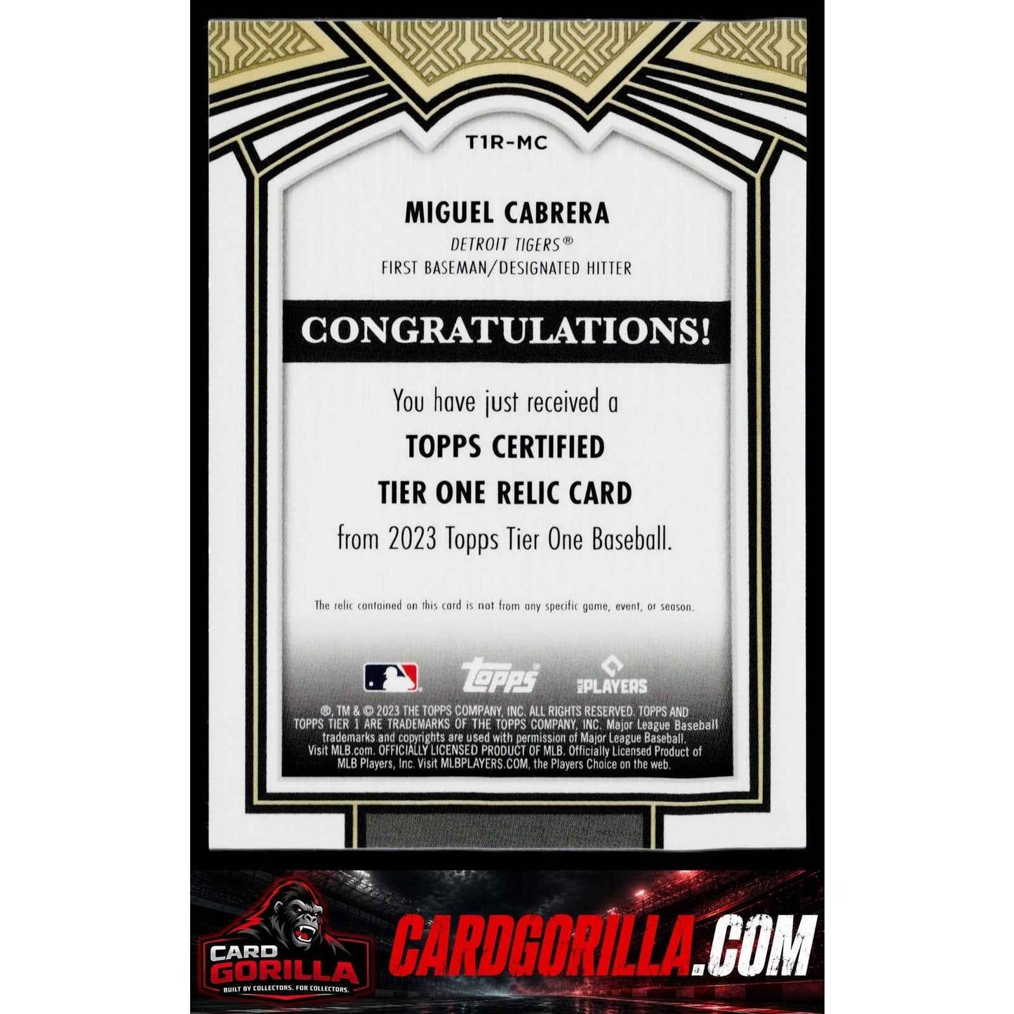 2023 Topps Tier One #T1R-MCA Miguel Cabrera Tier One Relics #/400