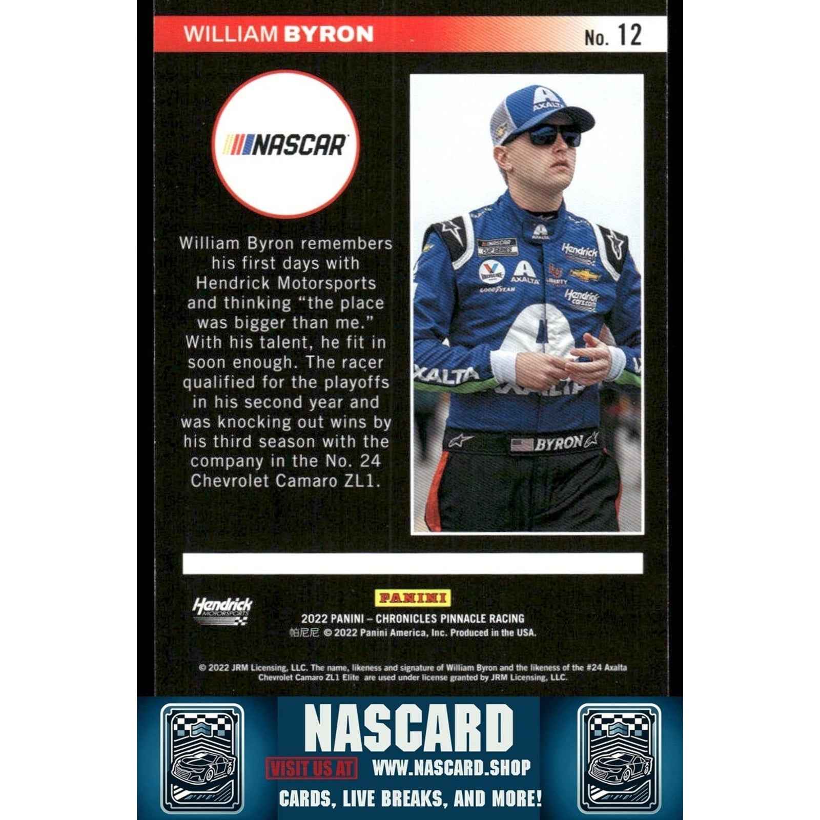 2022 Panini Chronicles - Pinnacle Gold William Byron #12 /10 - NASCARD.shop