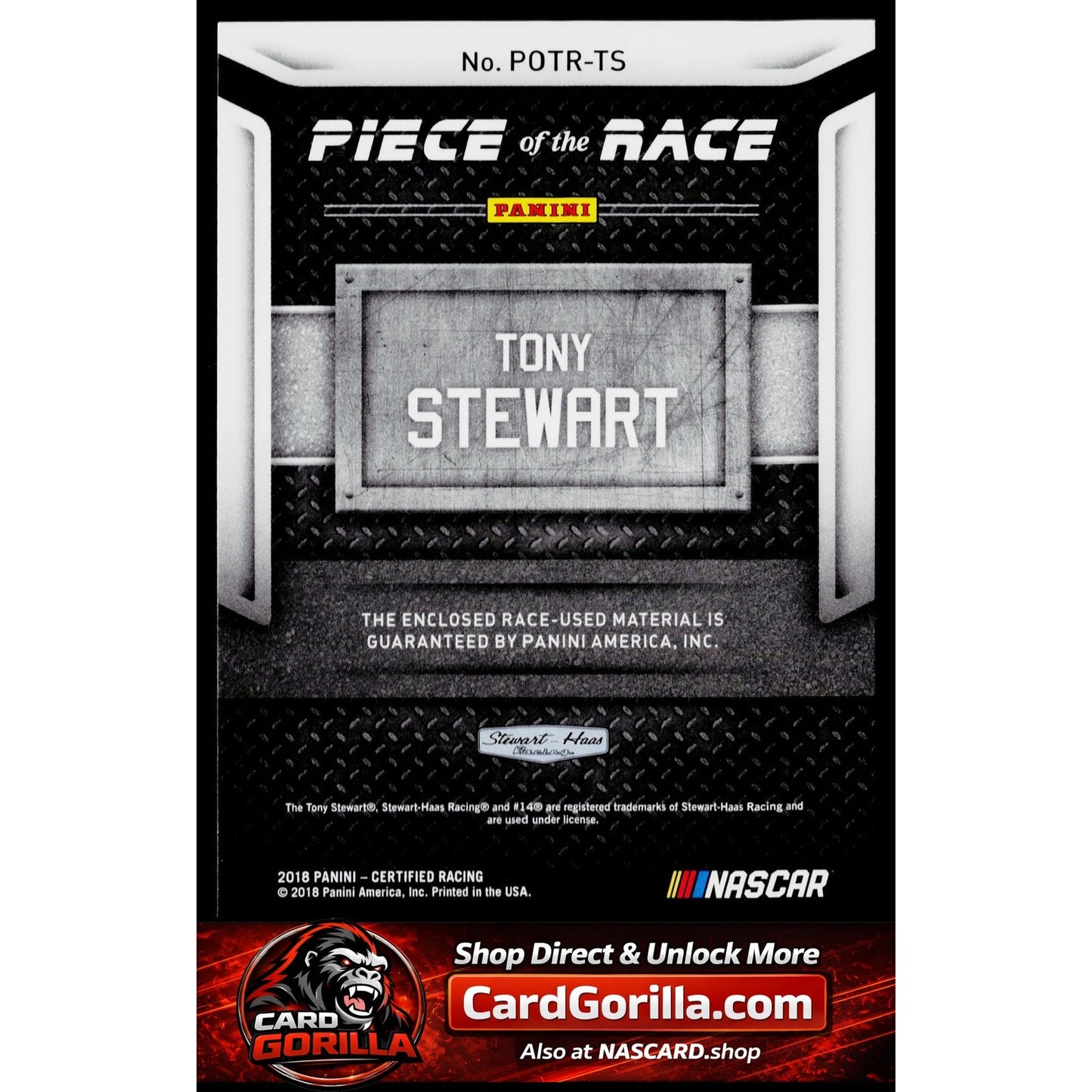 2018 Panini Certified #POTR-TS Tony Stewart Piece of the Race Relics #/499