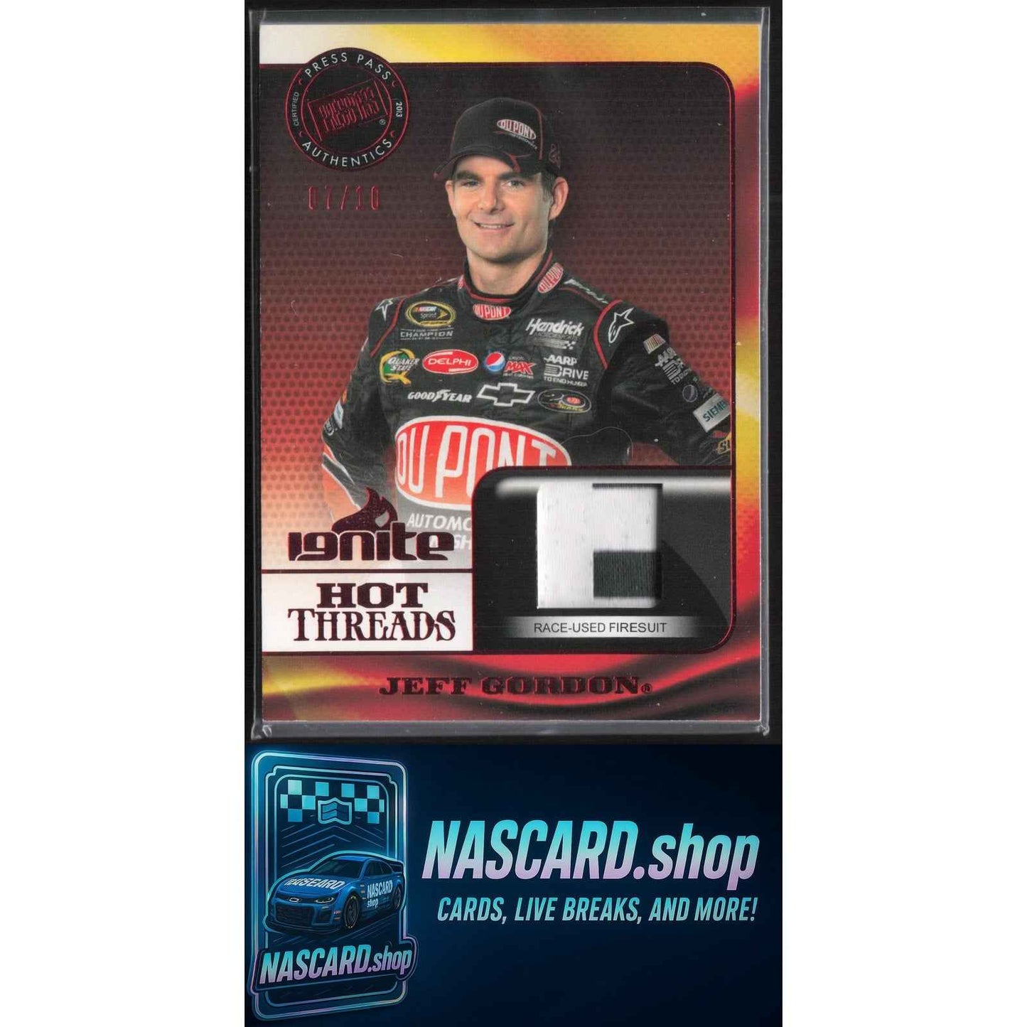 2013 Press Pass Ignite #HT-JG2 Jeff Gordon Hot Threads Red #/10