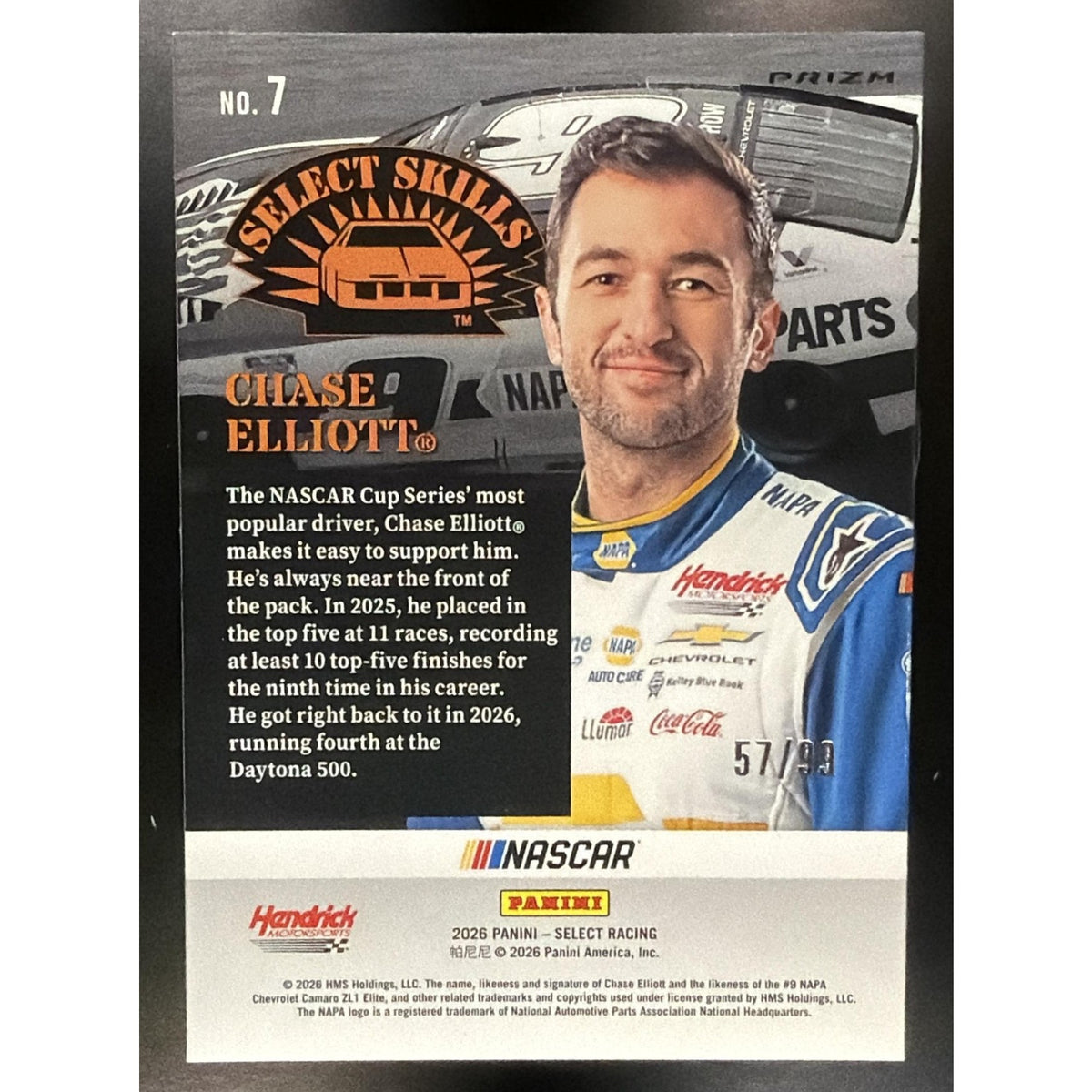 2026 Panini Select NASCAR Chase Elliott #7 Skills Red Prizms 57/99