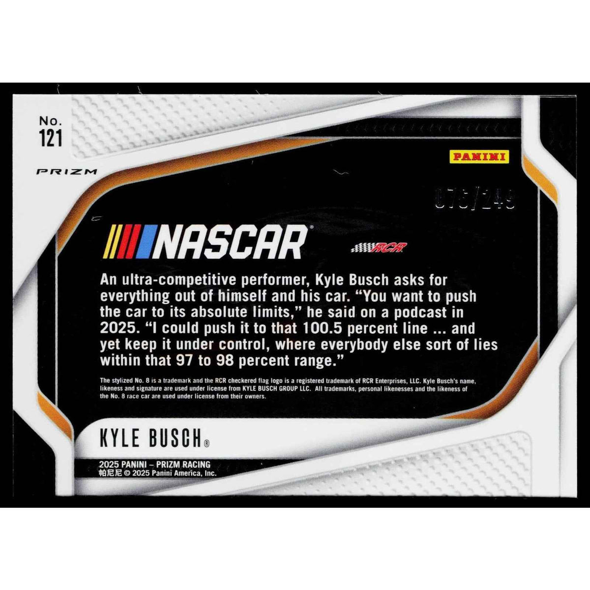 2025 Panini Prizm #121 Kyle Busch Red #/249