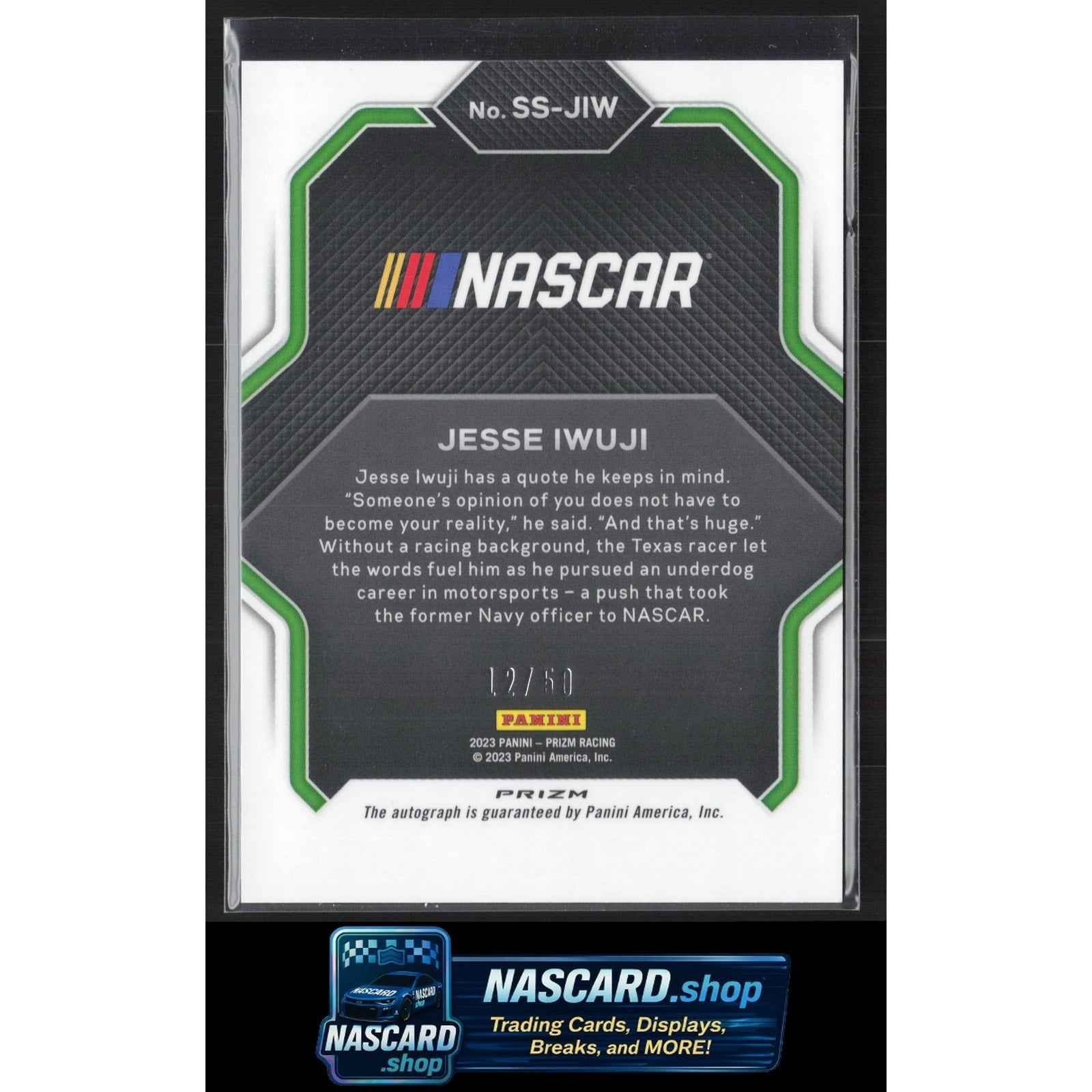 2023 Panini Prizm Jesse Iwuji Spotlight Signatures Checkered Flag Prizm #/50