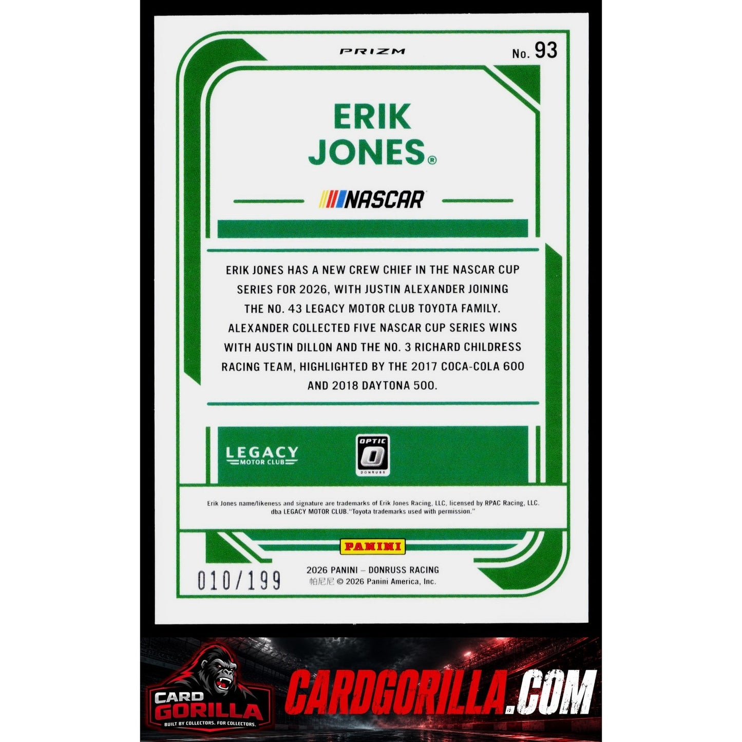 2026 Donruss #93 Erik Jones Optic Red Velocity #/199