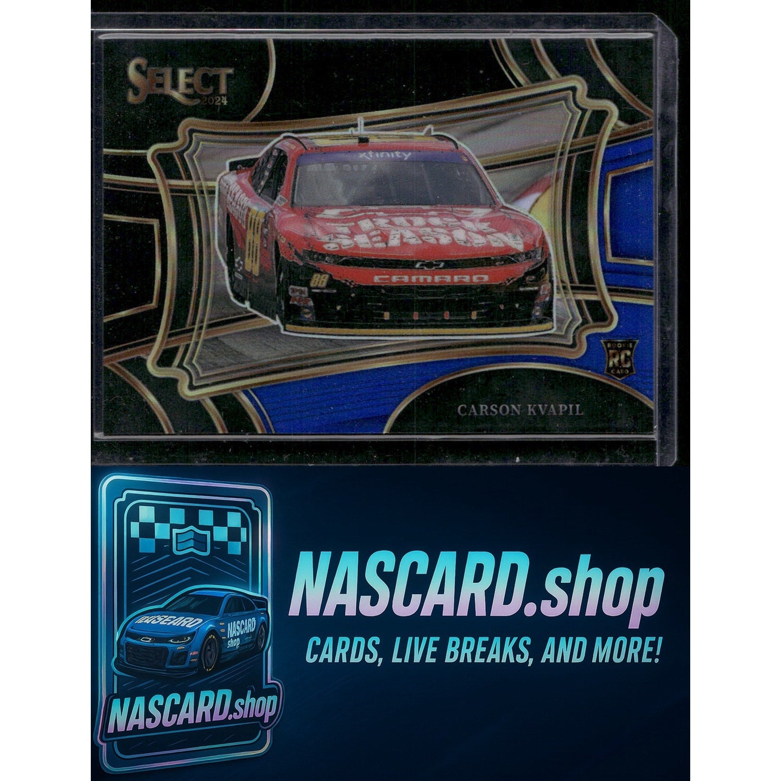 2024 Panini Select #200 Carson Kvapil Black and Blue Prizms #/49 RC - Card Gorilla