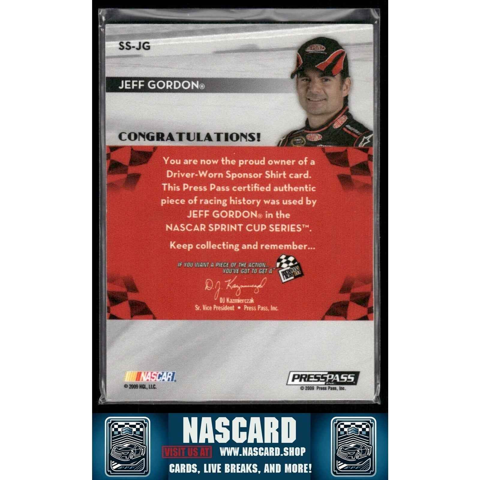 2009 Press Pass - Sponsor Swatches Jeff Gordon Driver Worn Shirt /10 - NASCARD.shop