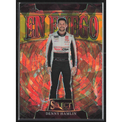 2025 Panini Select #18 Denny Hamlin En Fuego Gold Ice Prizms #/10