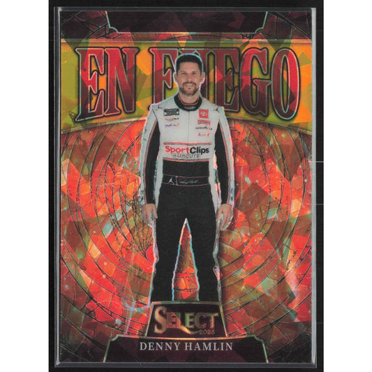 2025 Panini Select #18 Denny Hamlin En Fuego Gold Ice Prizms #/10