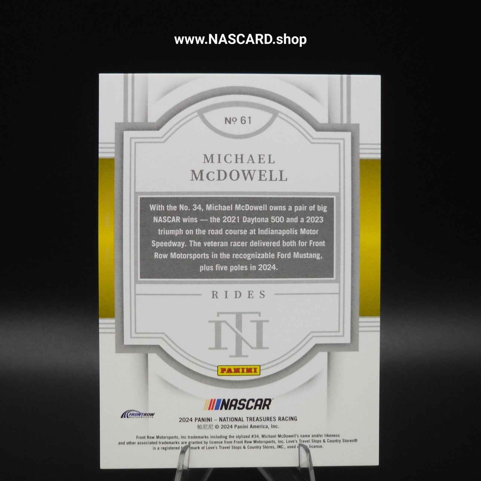 2024 Panini National Treasures Rides Holo Silver Michael McDowell /25 - NASCARD.shop
