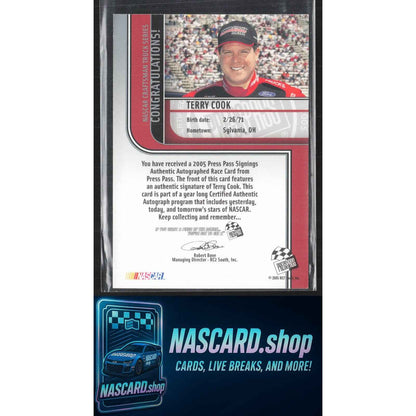 2005 Press Pass #NNO Terry Cook Signings Platinum #/100