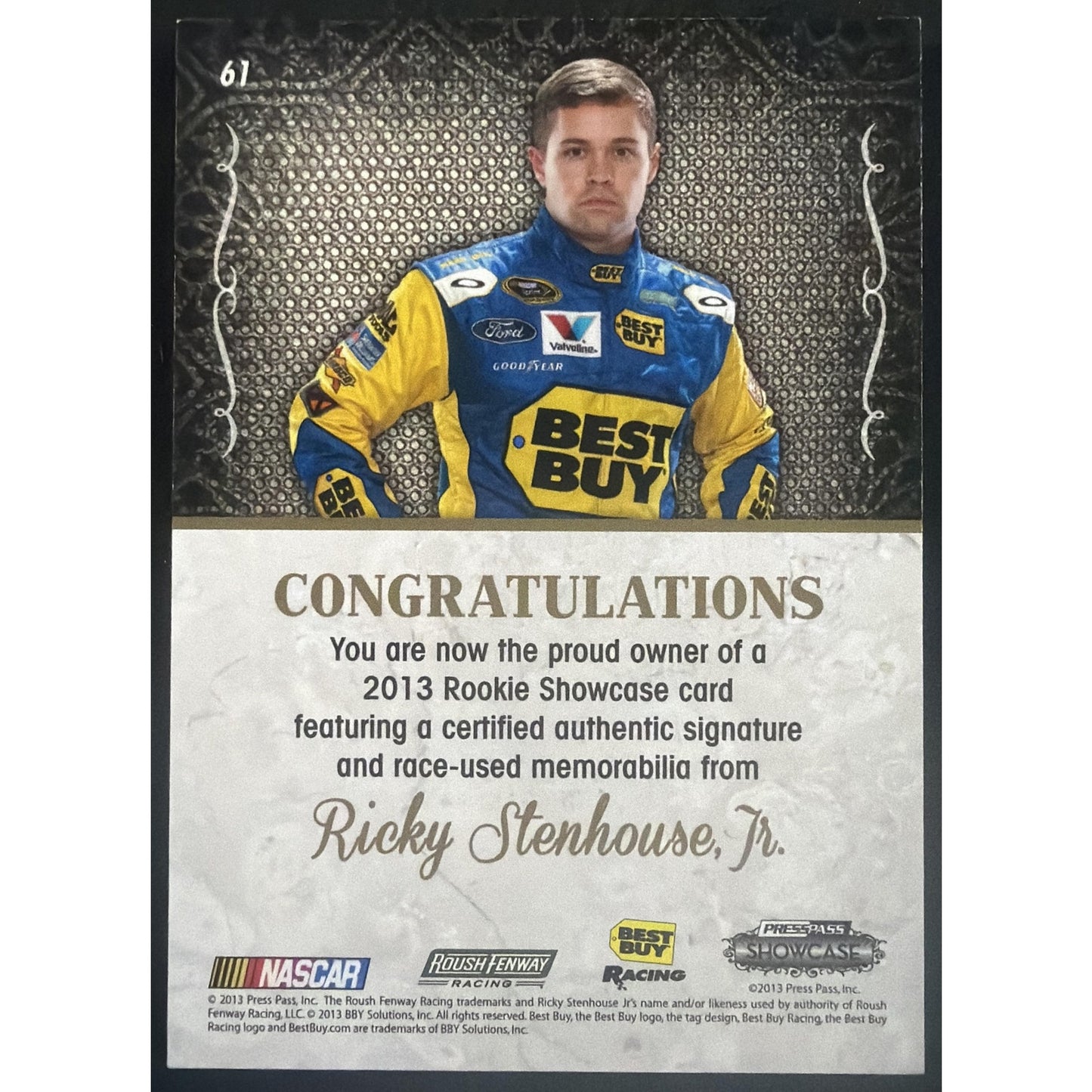 2013 Press Pass Rookie Showcase #61 Ricky Stenhouse Jr. 58/75 Auto