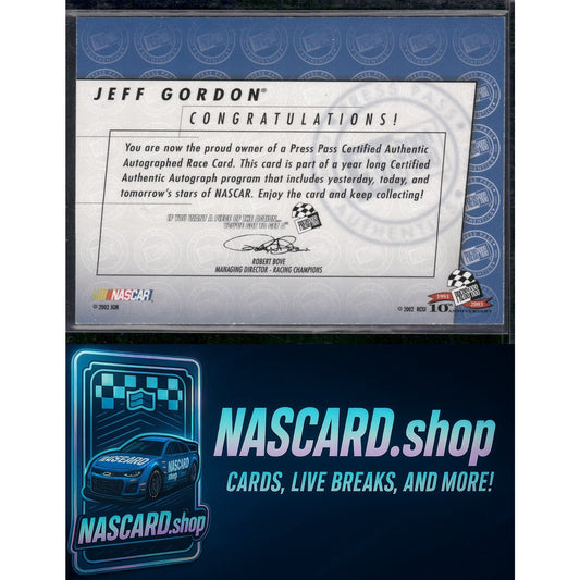 2002 Press Pass Jeff Gordon Autographs - NASCARD.shop
