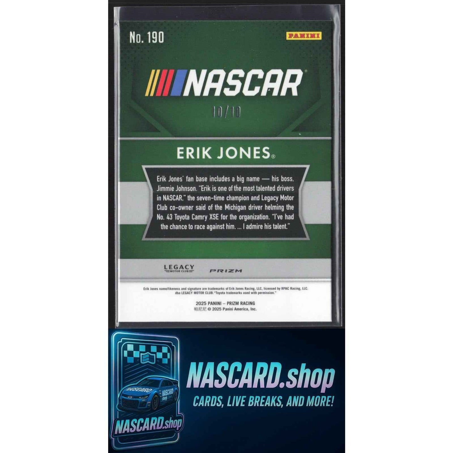 2025 Panini Prizm #190 Erik Jones Thowback FOTL Blue Shimmer #/10