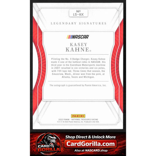 2022 National Treasures Kasey Kahne Legendary Signatures Holo Silver #/15