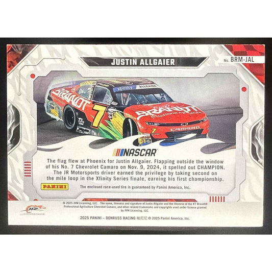 2025 Panini Donruss NASCAR Justin Allgaier Burning Rubber Materials Orange Ice
