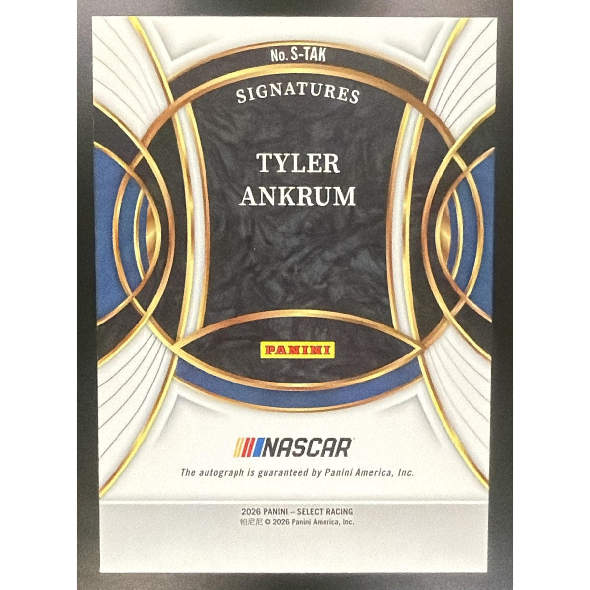 2026 Panini Select NASCAR Tyler Ankrum #S-TAK Signatures Auto